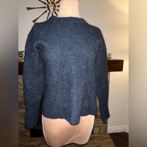 COS deep teal blue mock neck merino wool blend sweater.